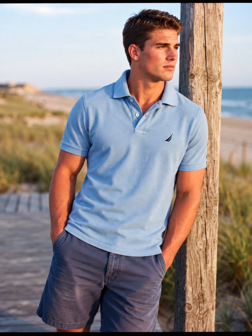 Nautica True Deck Shirt Mens M Light Blue Polo J Class Sail Logo Preppy Coastal - Picture 1 of 6